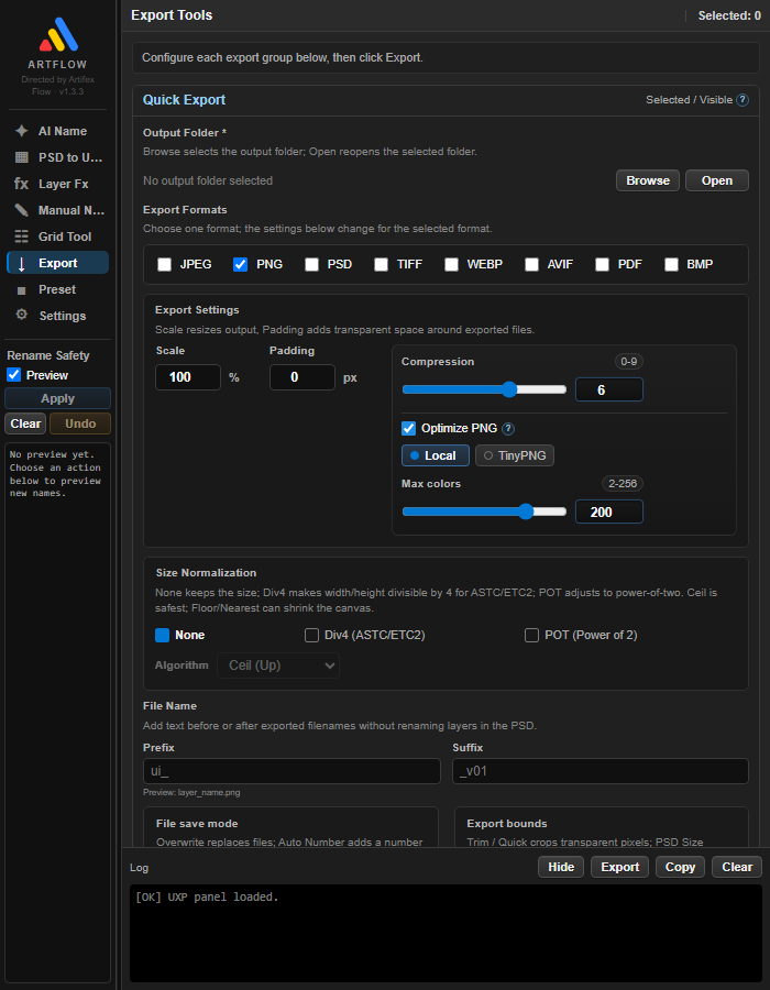 ArtFlow batch export settings